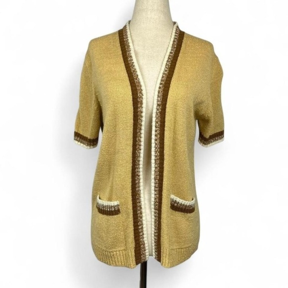 Vintage‎ 70s The Villager Open Short Sleeve Cardigan Womens L Retro Preppy